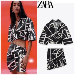 ZARA Black & White Print Cropped Blouse and Skirt Set